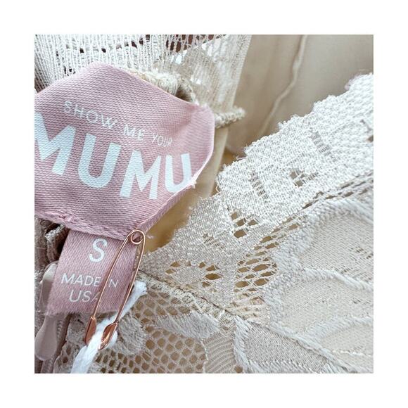 Show Me Your MuMu Natalie Maxi Dress Open Back Floral Lace Tan Size S NWT - Picture 11 of 11